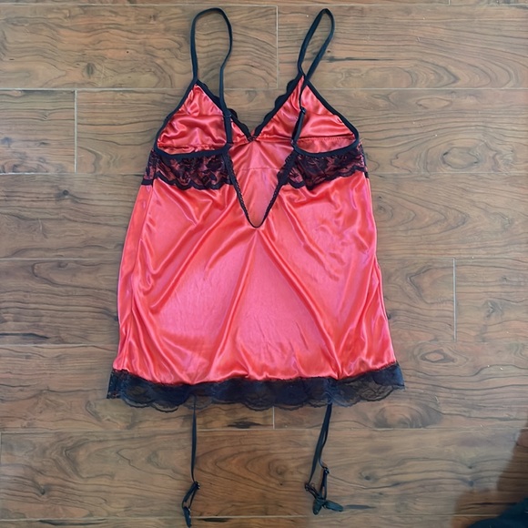 Red and Black Silky One Piece Lingerie Slip Top - Picture 3 of 5